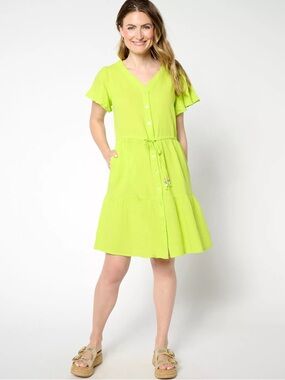 Belle Beach by Kim Gravel Cotton Gauze Color Crush Dress in Lime Green size 2X